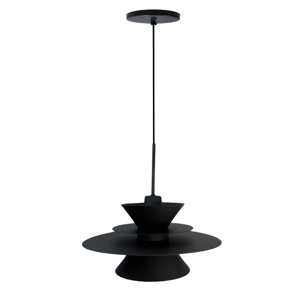 PENDENTE SATURNO PARA 1 LAMPADA E27 PEQUENO PRETO COM HASTE - TY ILUMINACAO