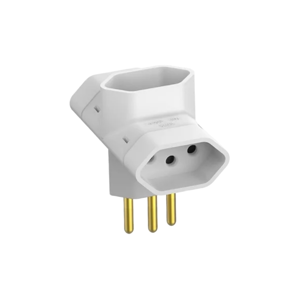 PLUG BENJAMIN 3 SAIDAS 2 POLOS +TERRA 10A 250V BRANCO - SOPRANO