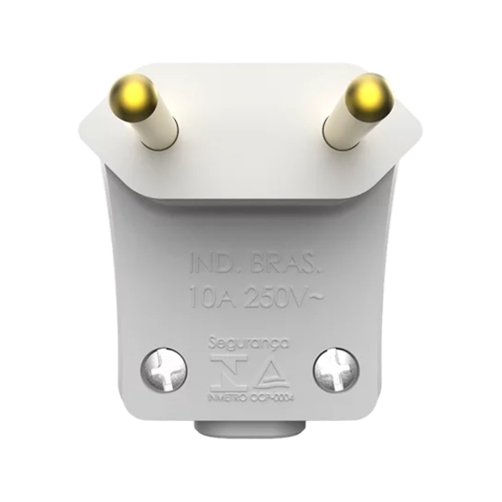 PLUG MACHO 90G 2 POLOS 10A 250V COM PRENSA CABO BRANCO - SOPRANO