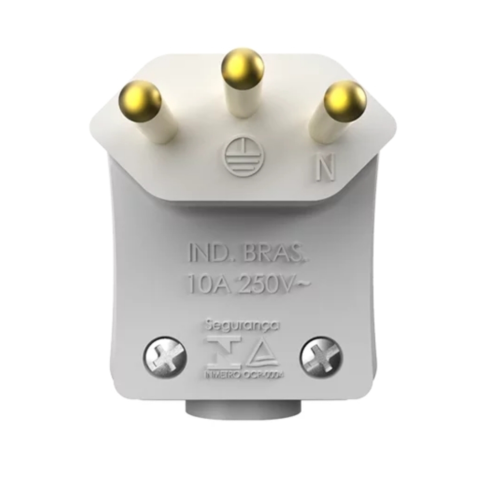 PLUG MACHO 90G 2 POLOS + TERRA 10A 250V COM PRENSA CABO BRANCO - SOPRANO