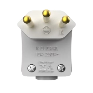 PLUG MACHO 90G 2 POLOS + TERRA 10A 250V COM PRENSA CABO BRANCO - SOPRANO