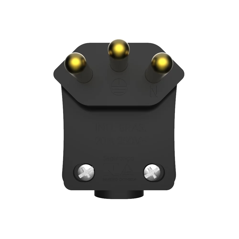 PLUG MACHO 90G 2 POLOS + TERRA 20A 250V COM PRENSA CABO PRETO - SOPRANO