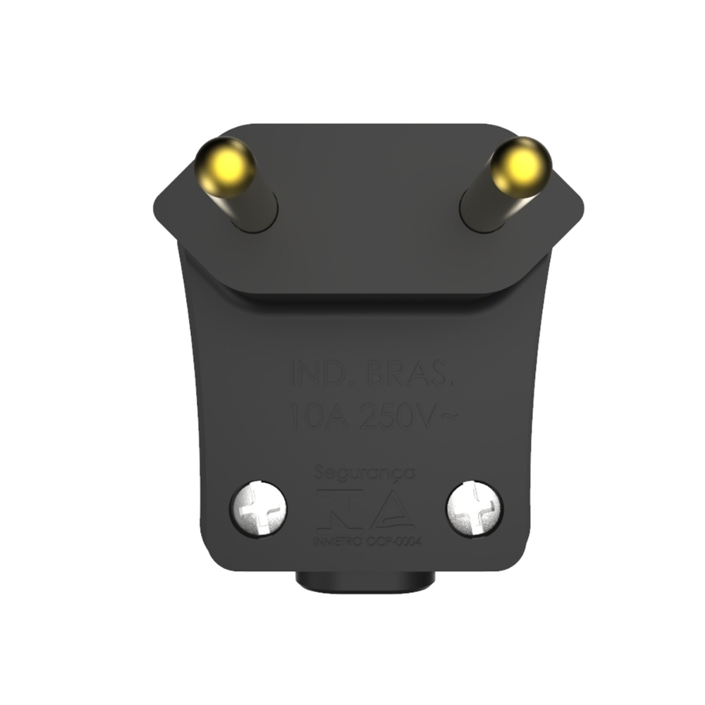 PLUG MACHO 90G 2P 10A 250V COM PRENSA CABO PRETO - SOPRANO