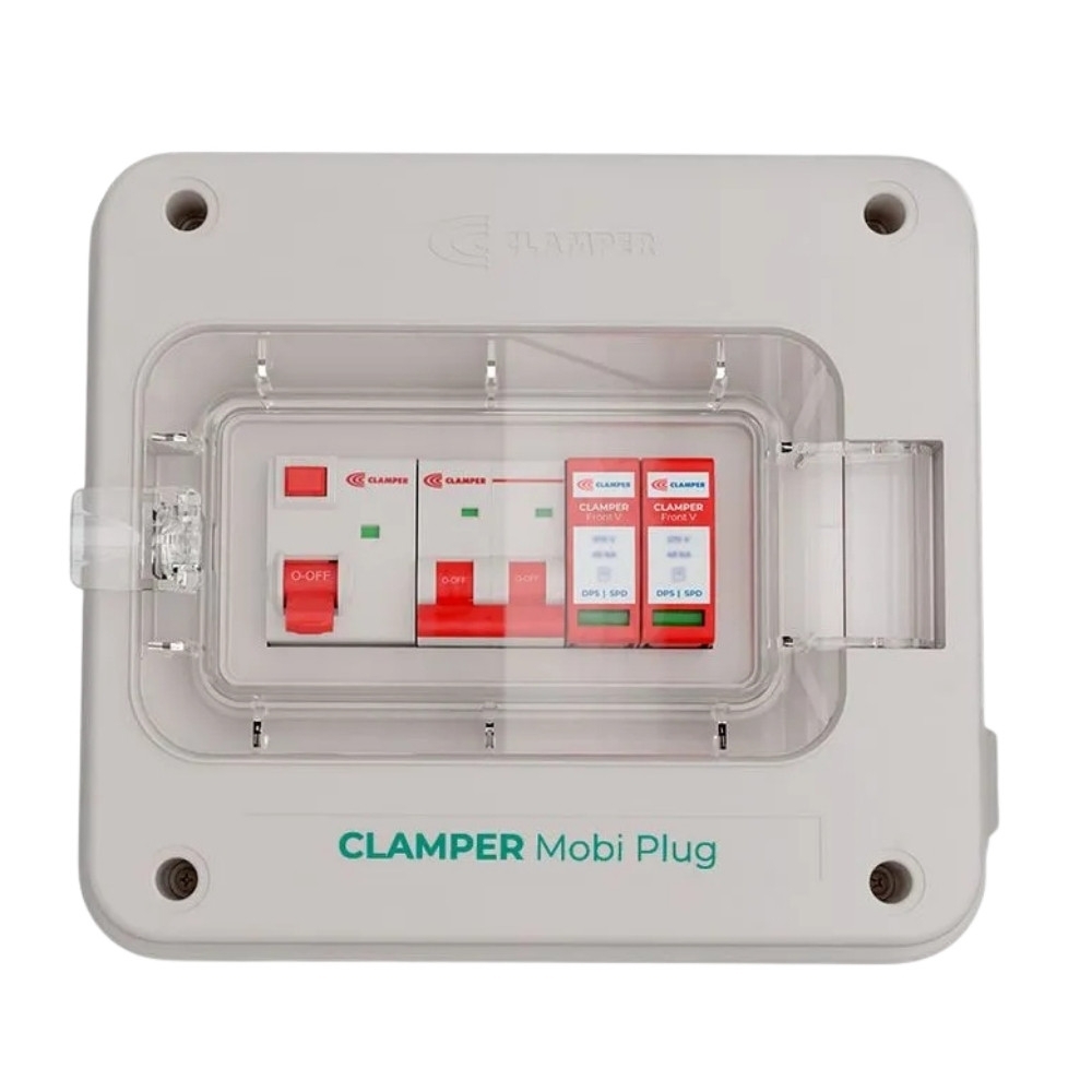 QUADRO PROTETOR DE CARREGADOR VEICULAR 5KW 220V 40A COM TOMADA 2P+T 20A CINZA - CLAMPER