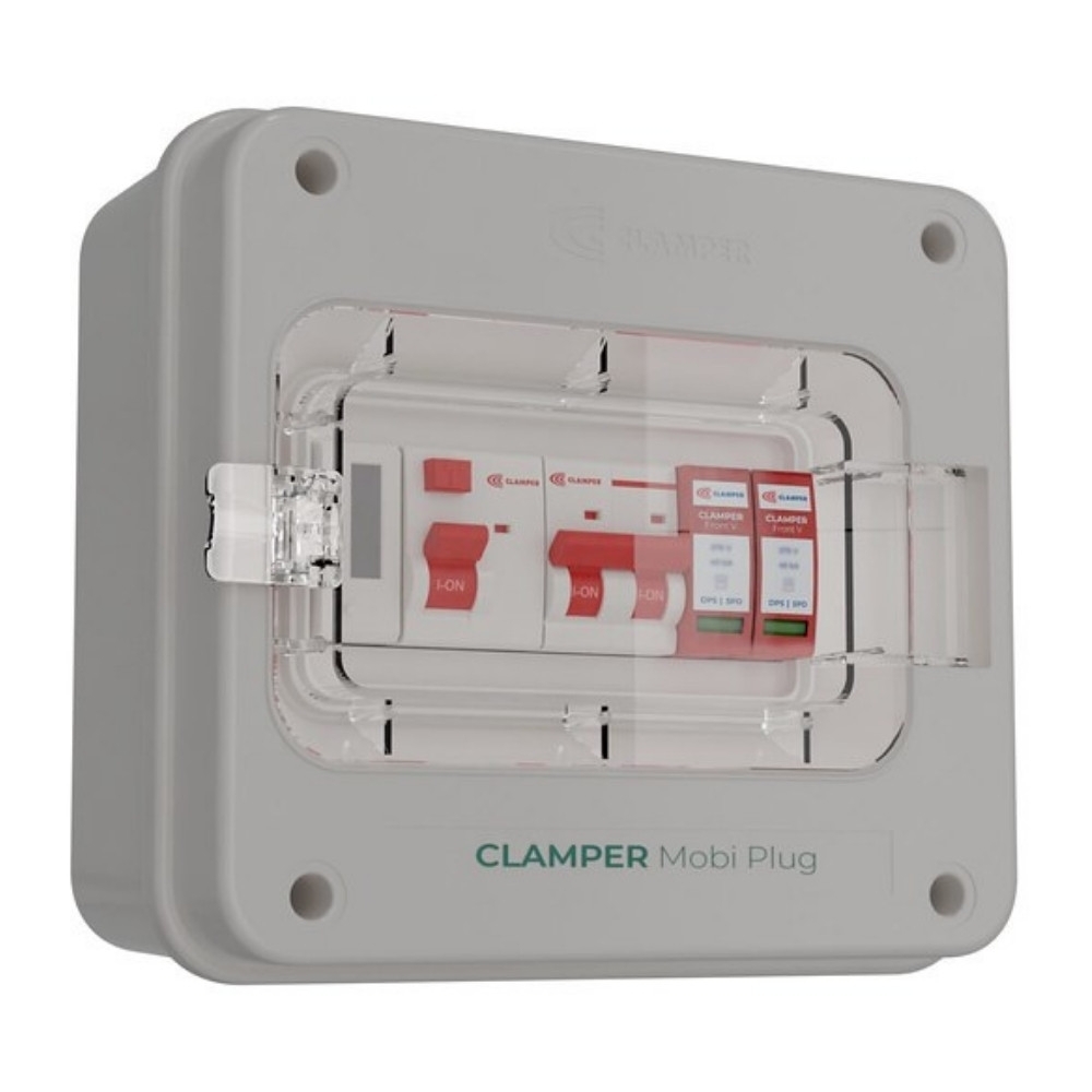 QUADRO PROTETOR DE CARREGADOR VEICULAR 8KW 220V 32A COM MEDIDOR DE CONSUMO MOBI BOX - CLAMPER