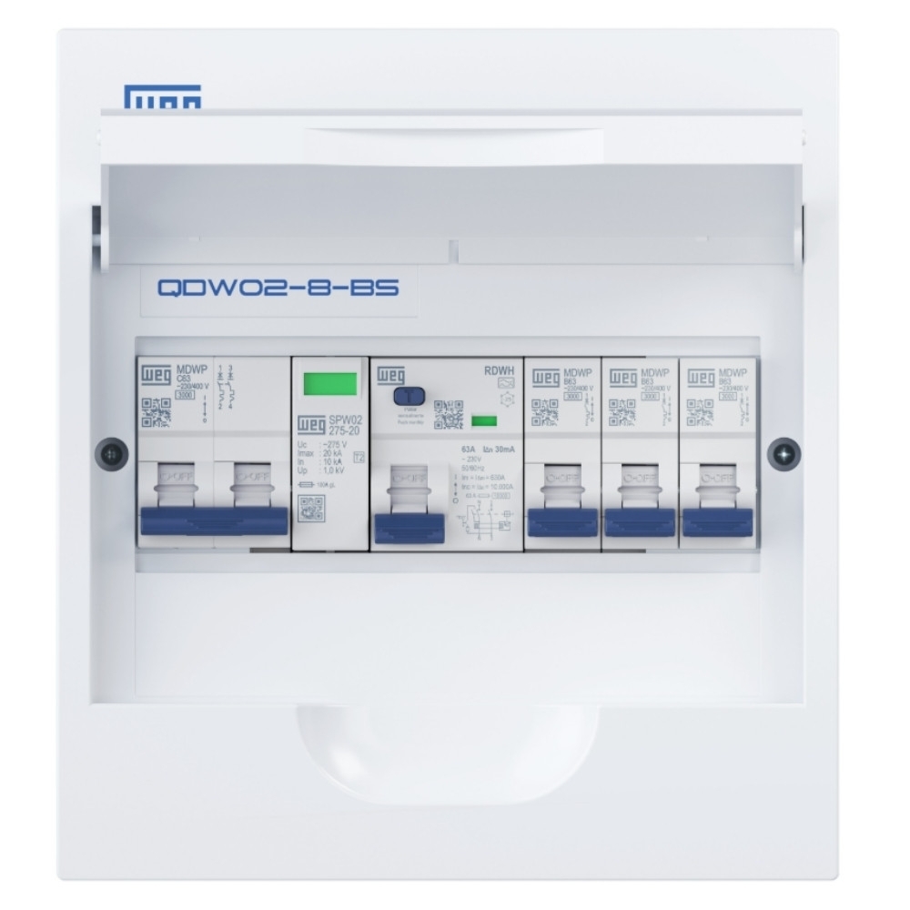 QUADRO SOBREPOR PARA 8 DISJUNTORES DIN PVC PORTA BRANCO - WEG
