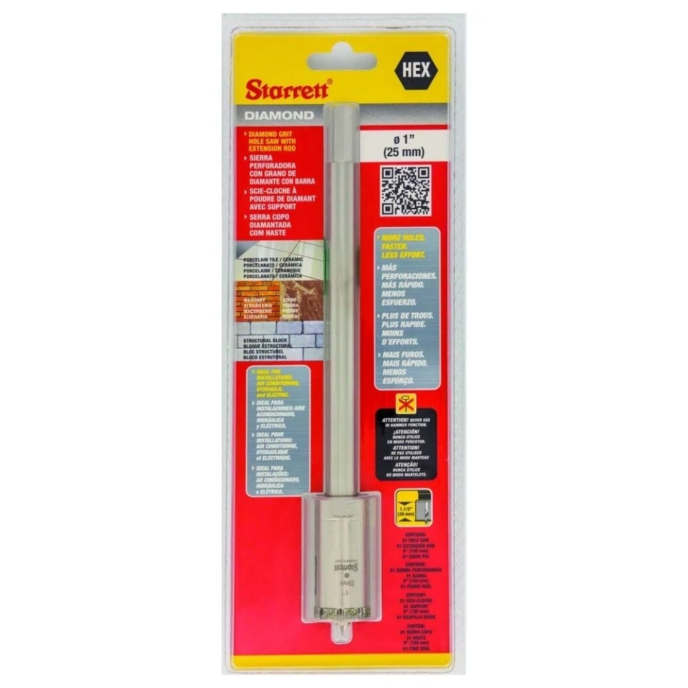 SERRA COPO DIAMANTADA 25MM 1 COM HASTE 150MM - STARRET