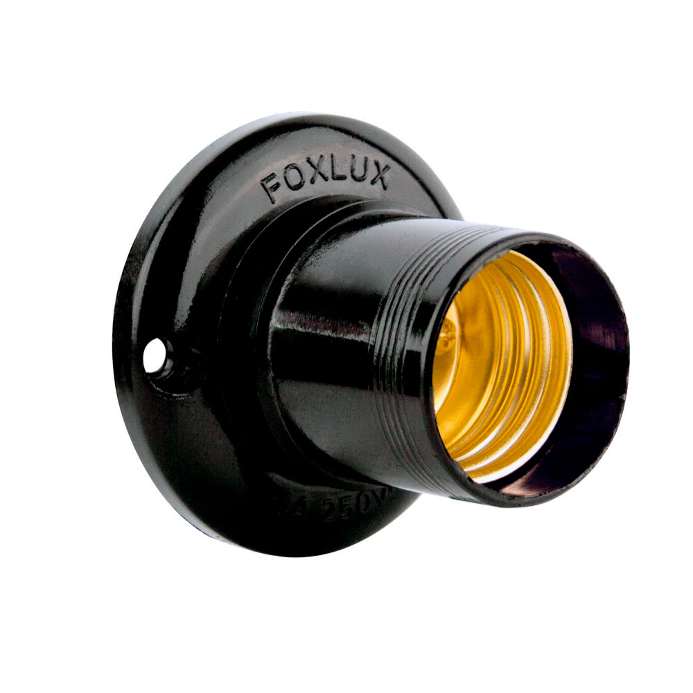 Soquete Fixo de Teto Termoplastico Preto E27 - FoxLux