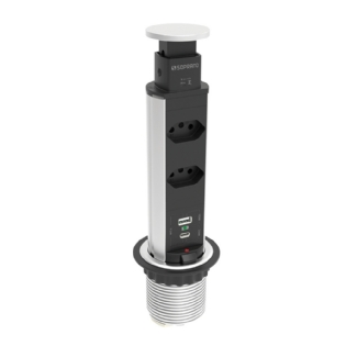 TORRE 2 TOMADAS + 1 USB + 1 USB-C 16A 3500W PRATA - SOPRANO