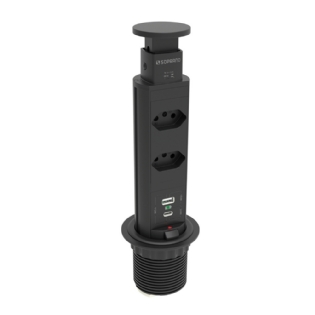 TORRE 2 TOMADAS + 1 USB + 1 USB-C 16A 3500W PRETO - SOPRANO