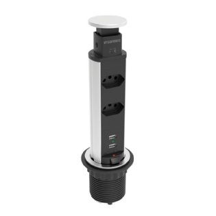 TORRE 2 TOMADAS + 2 USB 16A 3500W PRATA - SOPRANO