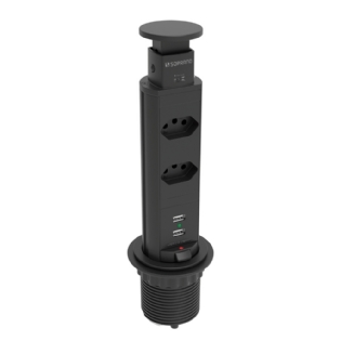 TORRE 2 TOMADAS + 2 USB 16A 3500W PRETO - SOPRANO