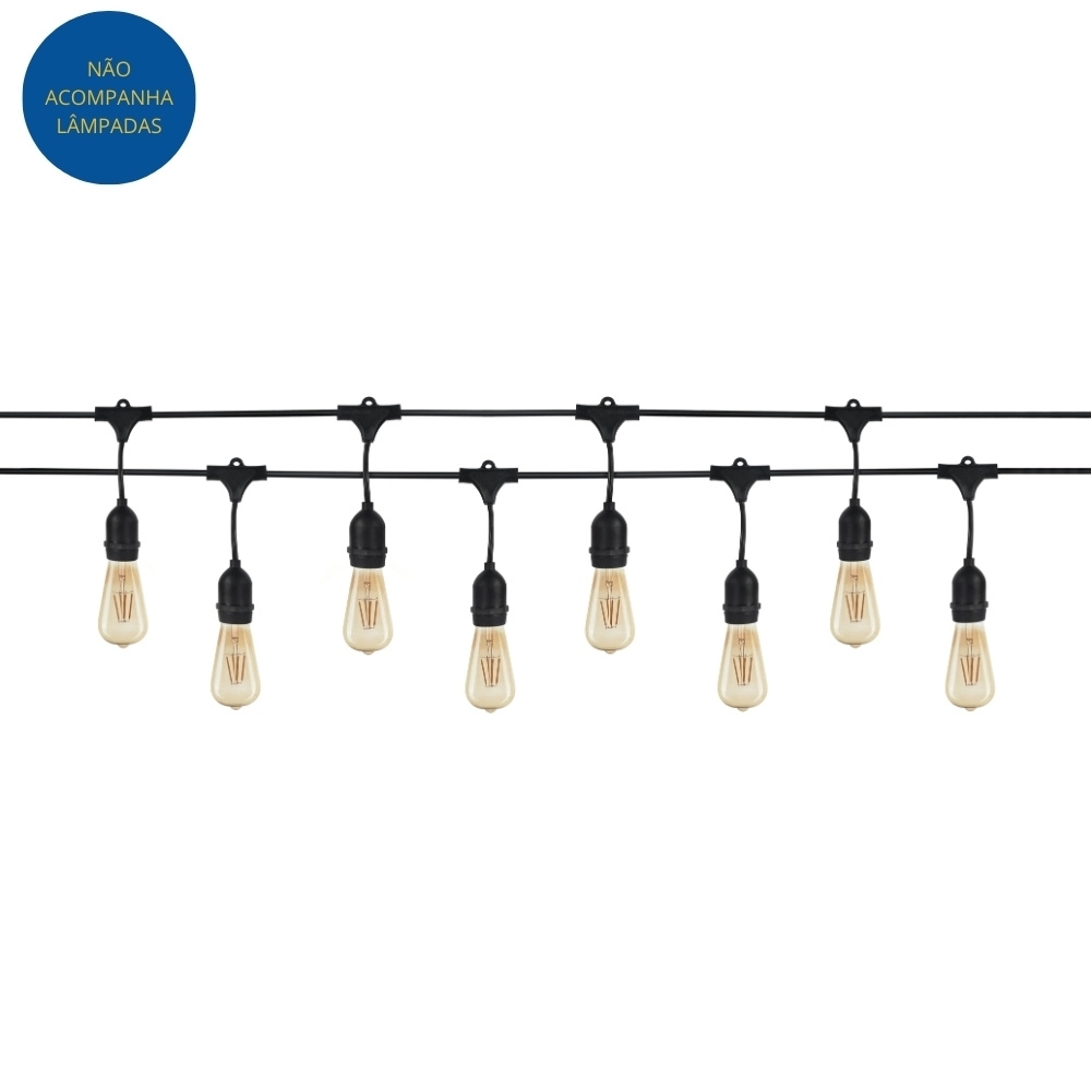 VARAL FESTAO COM 8 SOQUETES E27 PRETO IP65 5 METROS - BLUMENAU